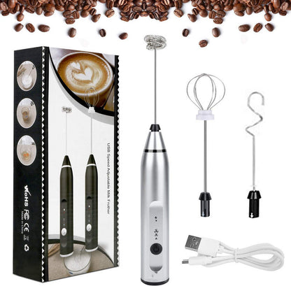 USB Rechargeable Electric Milk Frother – 3-Speed Whisk