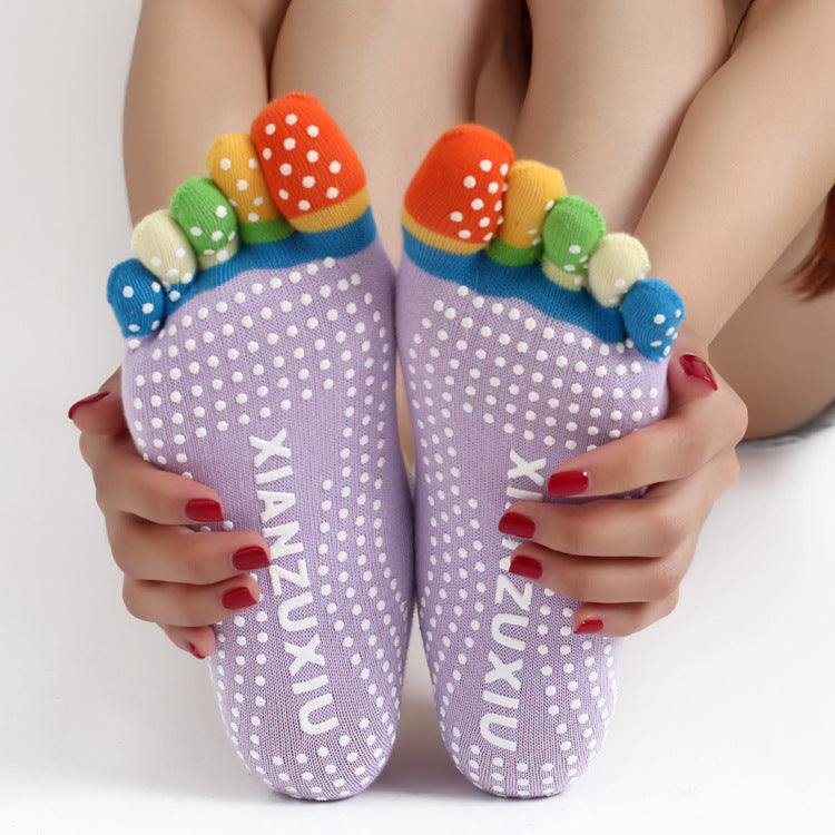 Non-Slip Yoga Toe Socks – Cotton, Multi-Colour