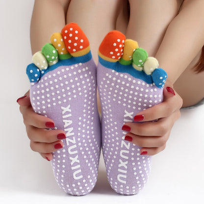 Non-Slip Yoga Toe Socks – Cotton, Multi-Colour