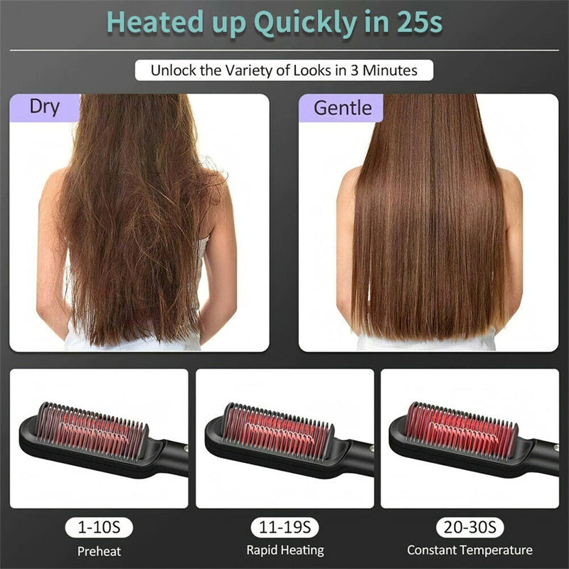 2-in-1 Hair Straightener & Curling Brush – Negative Ion