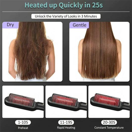 2-in-1 Hair Straightener & Curling Brush – Negative Ion