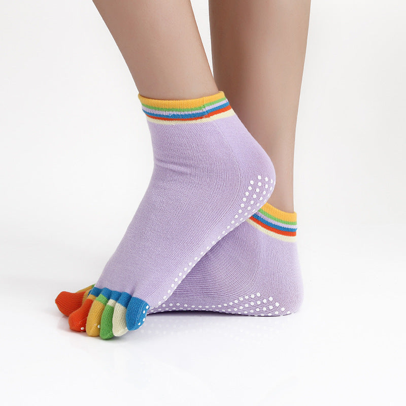 Non-Slip Yoga Toe Socks – Cotton, Multi-Colour (view 3)