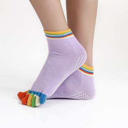 Non-Slip Yoga Toe Socks – Cotton, Multi-Colour (view 3)