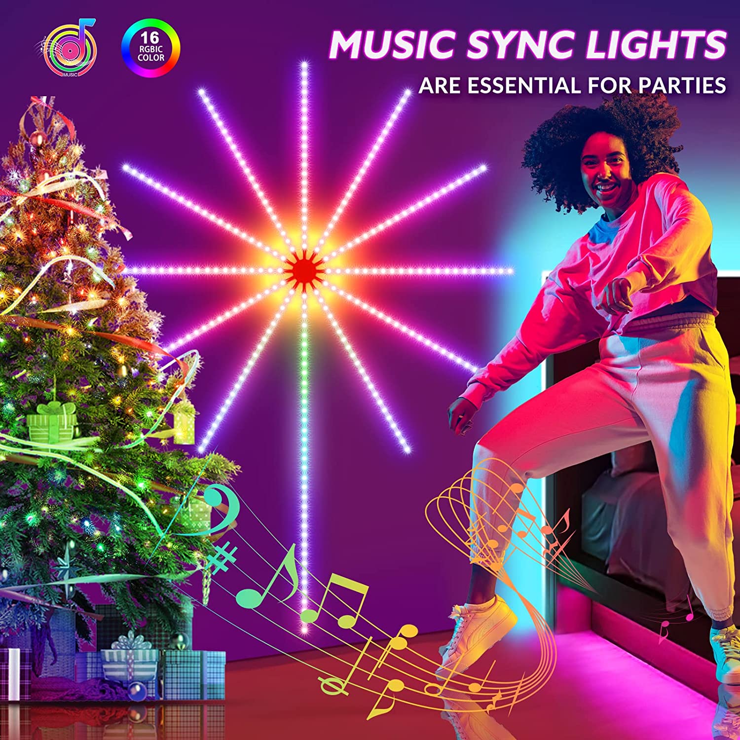 Firework LED Strip Lights – Music Sync & Remote Control